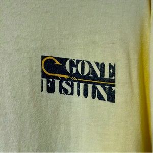 Vintage Ocean Pacific OP 1986 GONE FISHIN Single Stitch Yellow T Shirt XL
